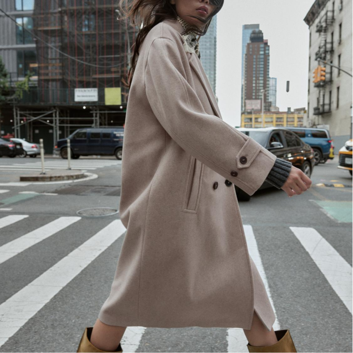 Zara мягкий свободный лацкан с длинным рукавом двубортное пальто женское