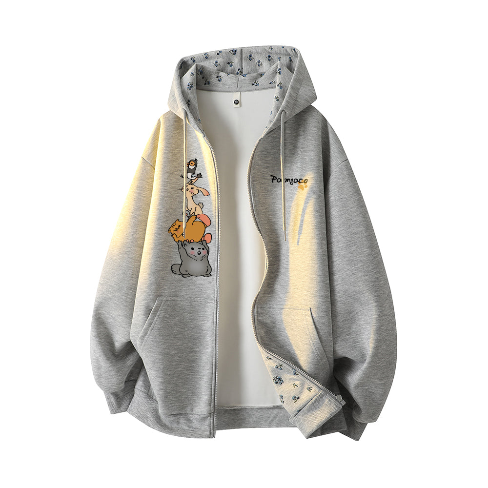 Pal ongaco pal ongaco Amerika retro soddaligi multfilm naqshli bosma harflar logotipi erkin universal trend ko'ylagi ko'ylagi qulay tasodifiy kaputli kardigan kozok erkaklar va ayollar bir xil paragraf bilan