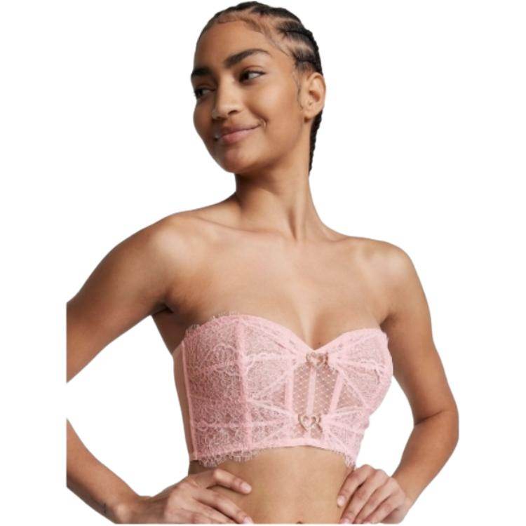 Victoria's secret victoria's secret pure colour removable straps lace mesh shapewear fishbone bra women's pink - Boxette Shop