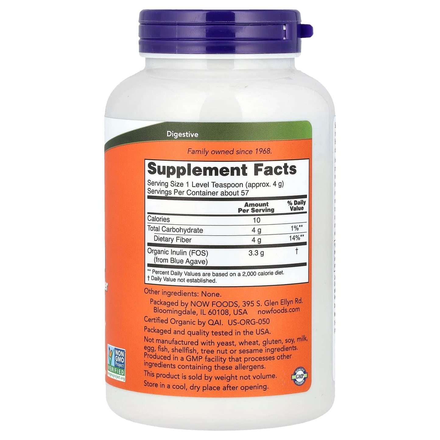 Пищевая добавка NOW Foods, органический инулин, 227 г - Boxette Shop