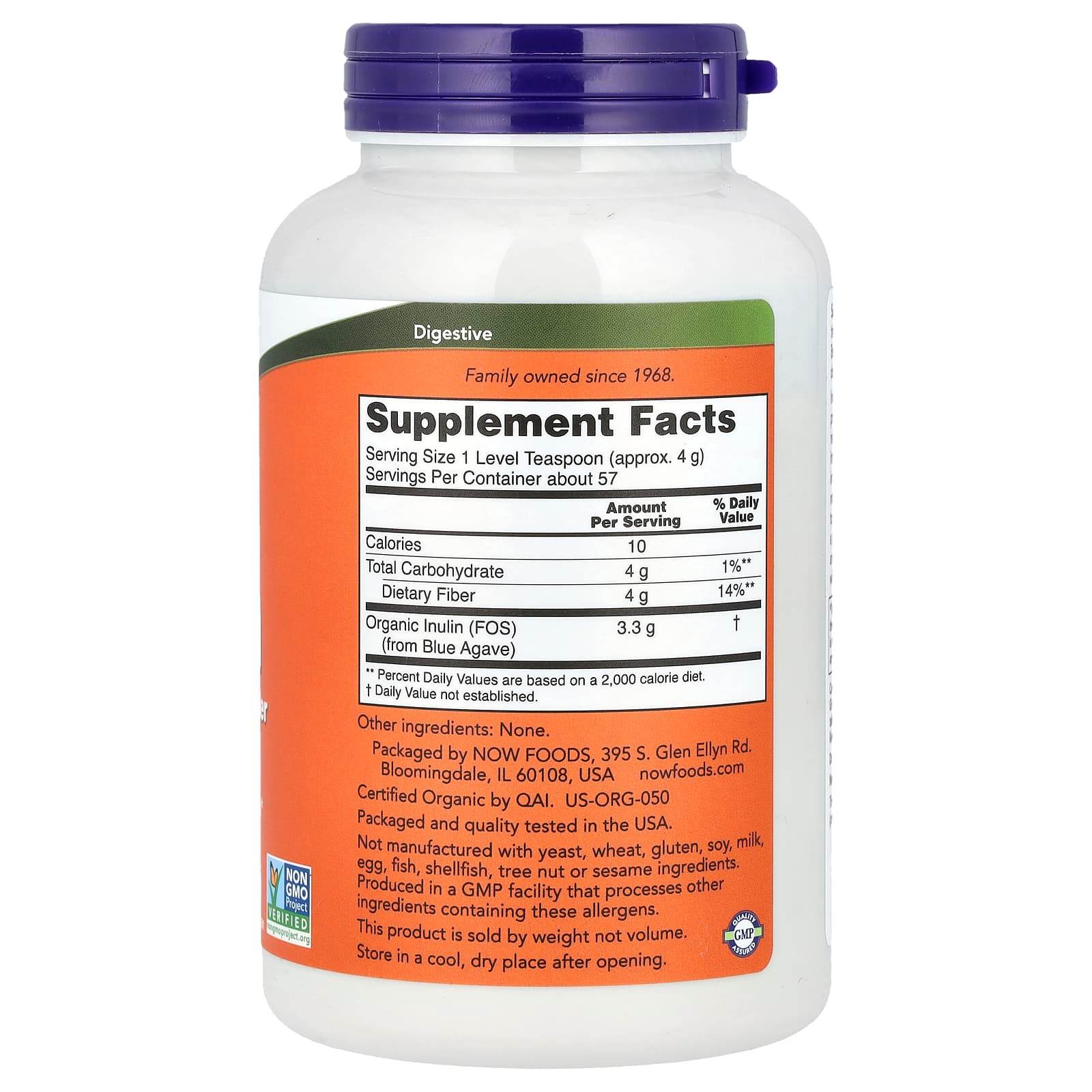 Пищевая добавка NOW Foods, органический инулин, 227 г - Boxette Shop