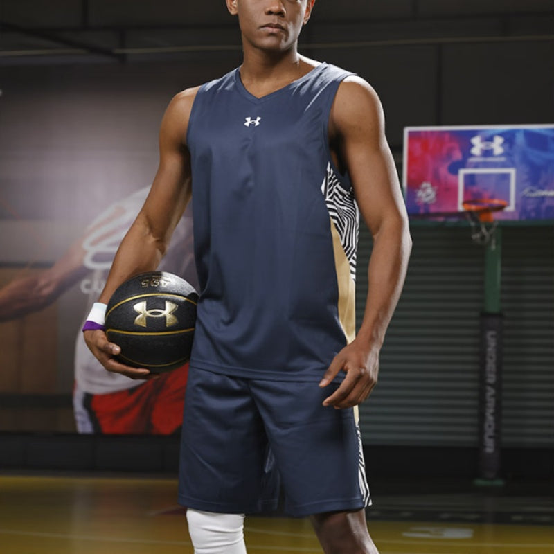 Under armour логотип печати v-образным вырезом цвет блокировки быстро сухой тренировки бег фитнес баскетбол жилет мужчины синий