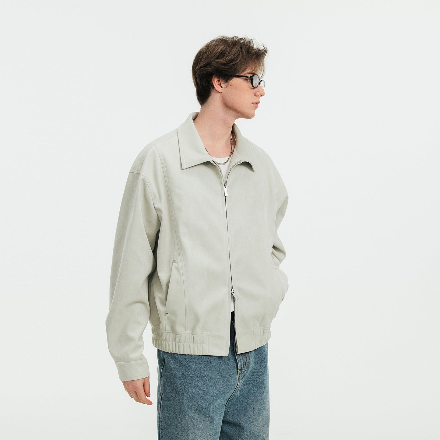 Lilbetter retro zamshli kundalik yubka oddiy tekis rangli erkin blazer kurtkasi kulrang yashil