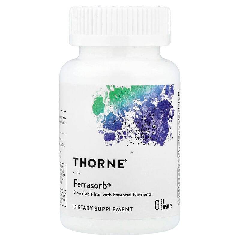 БАД Thorne, Ferrasorb, железо с кофакторами, 60 капсул - Boxette Shop