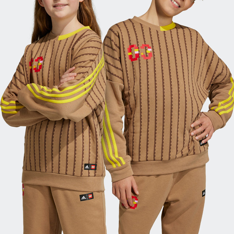Adidas x lego lego classic sweatshirt youth stripe colourblock sports long sleeve round neck sweatshirt cardboard yellow