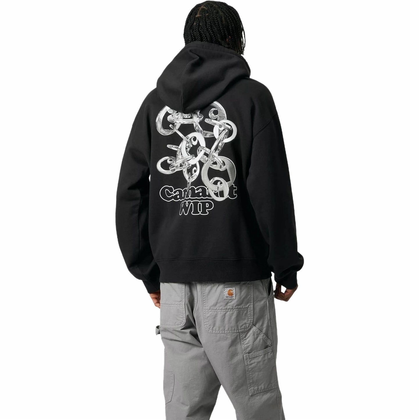 Carhartt wip fw24 qalpoqli jozibali terli bo'sh orqa naqshli bosma qalpoqli uzun yengi pullover kozok uniseks qora