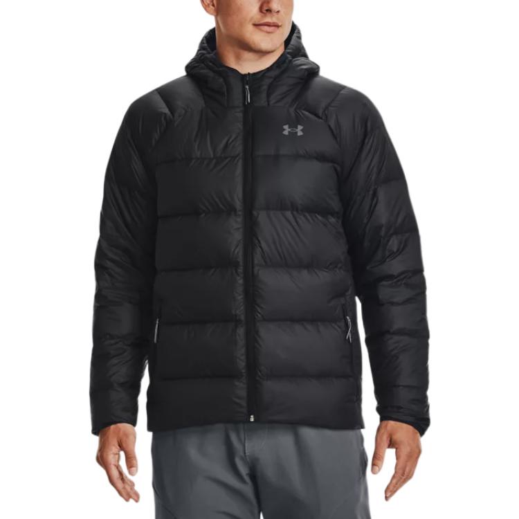 Under armour storm andromeda сплошной цвет athleisure капюшон теплый пуховик куртка мужская черный