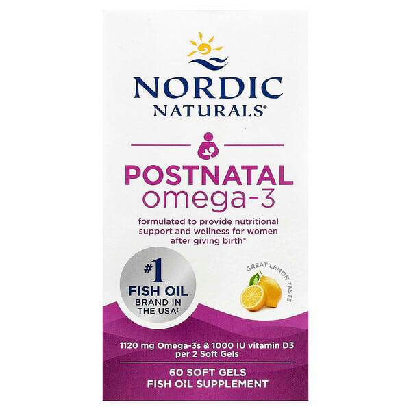 БАД Nordic Naturals, омега-3 для применения в послеродовой период, со вкусом лимона, 60 капсул - Boxette Shop