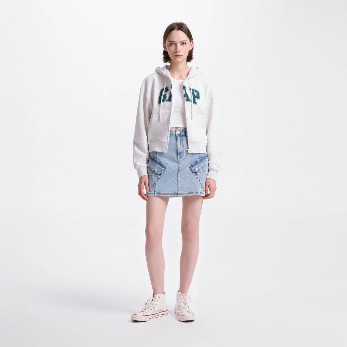 Gap casual zip simple solid colour drop shoulder padded hooded long sleeve sweatshirt women's - Boxette Shop