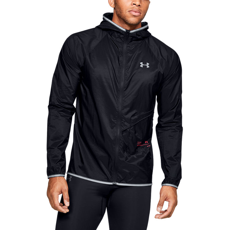 Under armour qualifier storm packable running hooded gym shirt men's black