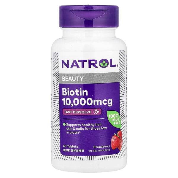 БАД Natrol, быстрорастворимый биотин, клубника, 60 таблеток - Boxette Shop
