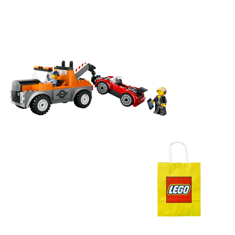 Sport avtomobili bilan LEGO Yoʻl qutqaruv treyleri (60435)