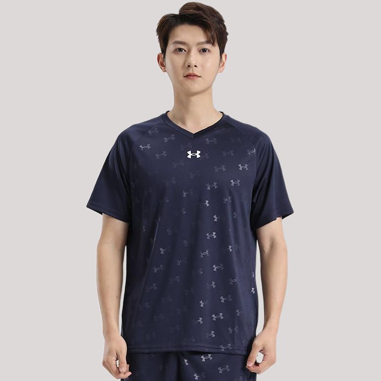 Under armour спорт бег свободные печатных v-образным вырезом сухой дышащий quick dry короткий рукав футболка мужская и женская nude blue