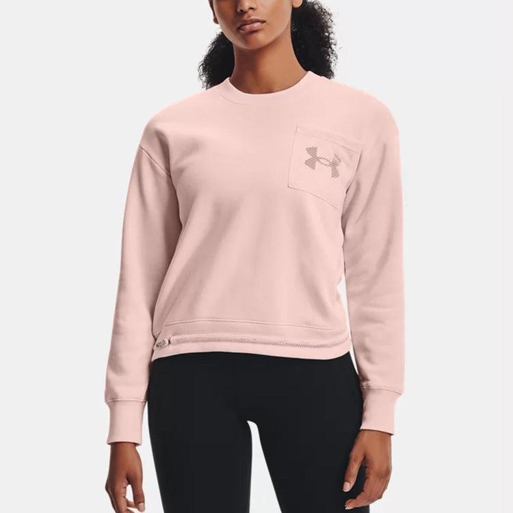 Under armour andromeda rival mesh флис теплый нагрудный карман мягкий круглый шеи пуловер свитер зимний женский розовый