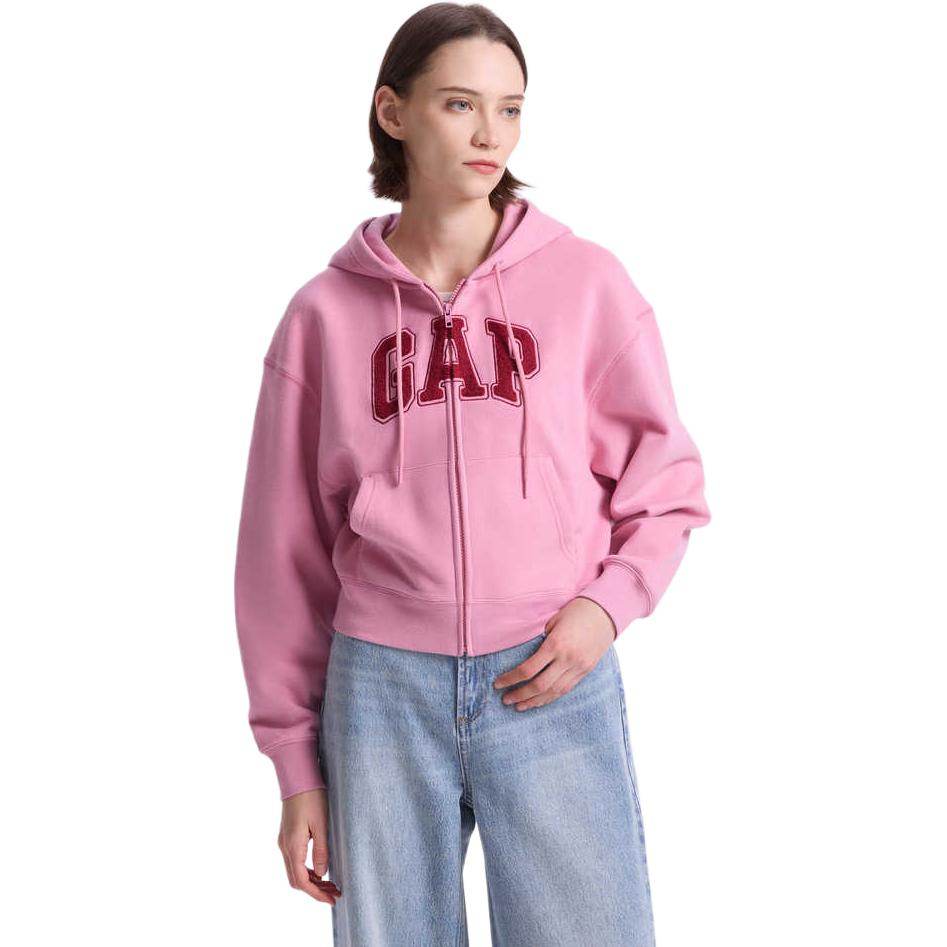 Gap casual zip simple solid colour drop shoulder padded hooded long sleeve sweatshirt women's - Boxette Shop