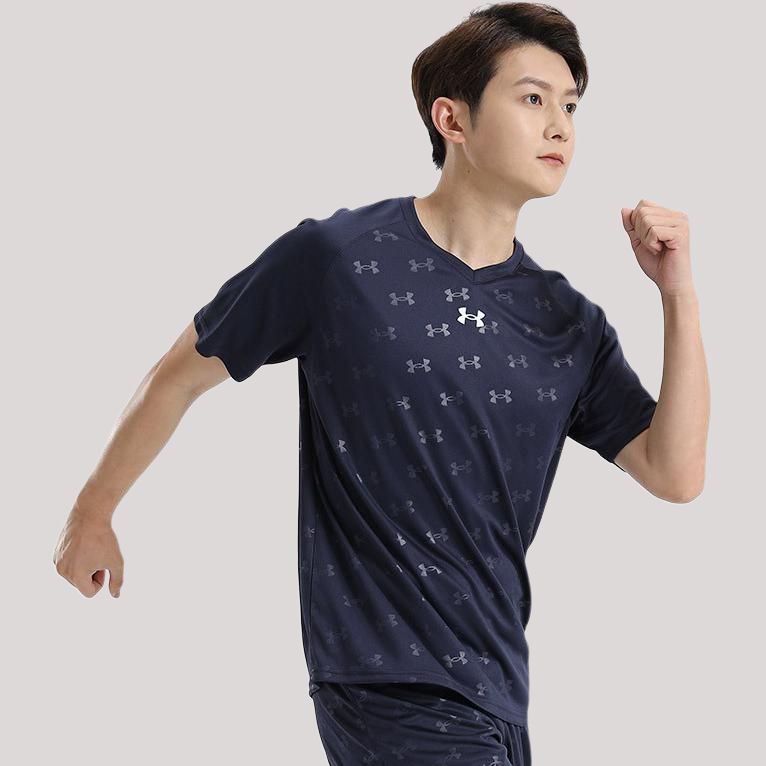 Under armour спорт бег свободные печатных v-образным вырезом сухой дышащий quick dry короткий рукав футболка мужская и женская nude blue