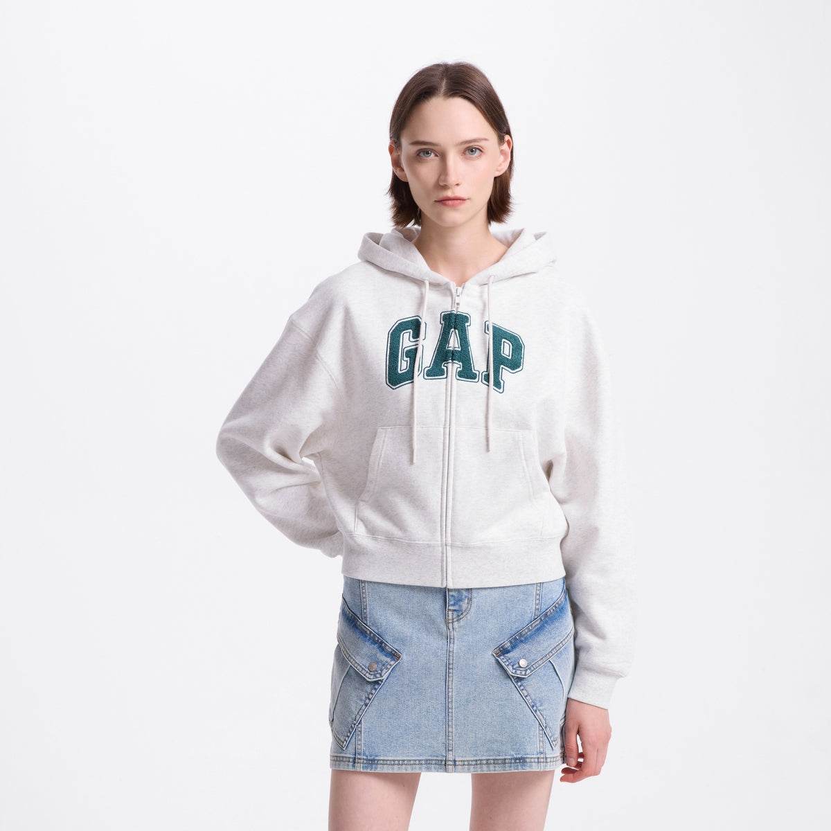 Gap casual zip simple solid colour drop shoulder padded hooded long sleeve sweatshirt women's - Boxette Shop