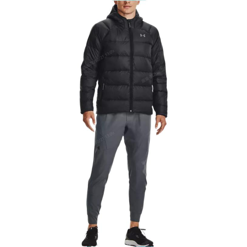 Under armour storm andromeda сплошной цвет athleisure капюшон теплый пуховик куртка мужская черный
