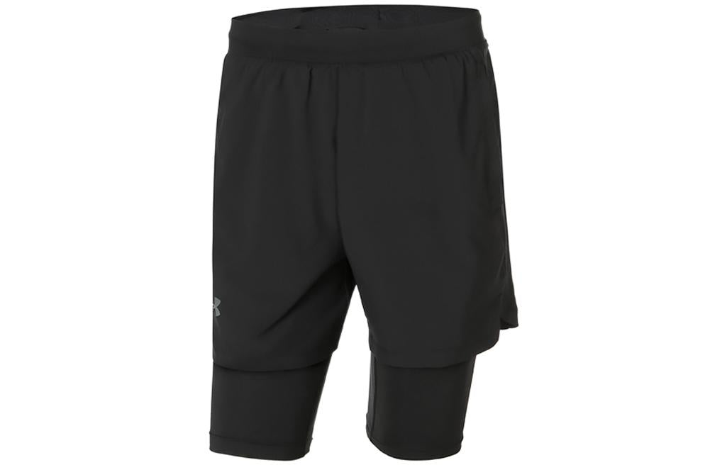 Under armour 2-в-1 спортивные тренировочные беговые дышащие шорты мужские черные