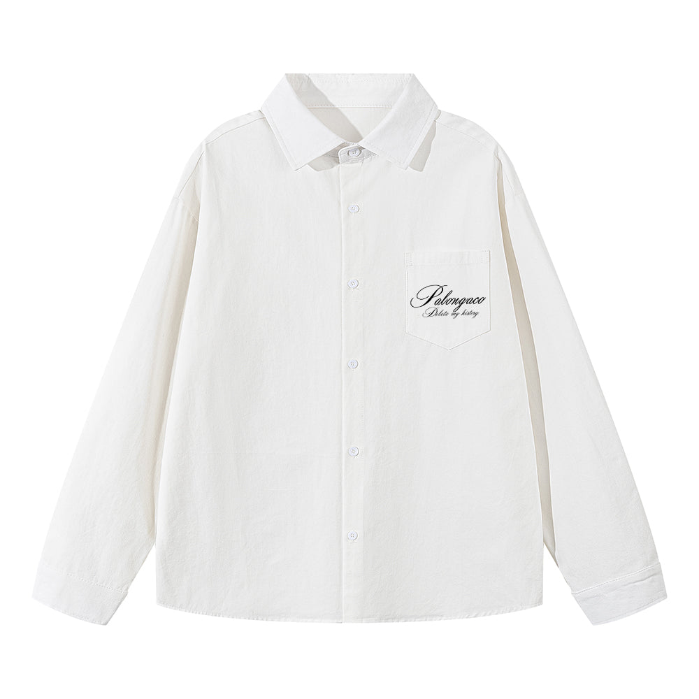 Pal ongaco pal ongaco Amerika retro qo'lyozma harflar logotipi bosma tasodifiy bo'sh uzun yengli ko'ylaklar lapel ko'ylagi bahor va kuz modellari chiroyli ko'p qirrali oddiy paxta ishchi ko'ylagi bir xil modeldagi erkaklar va ayollar