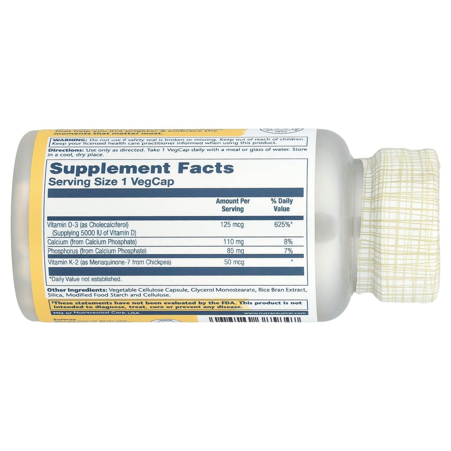 БАД Solaray, Vitamin D3 + K2, 60 капсул - Boxette Shop