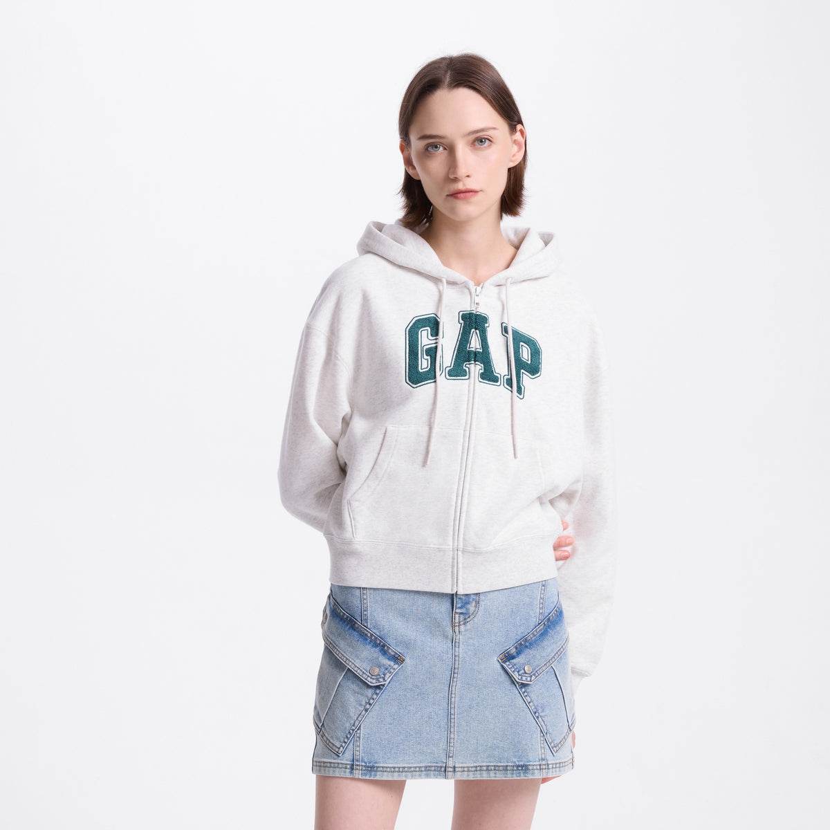Gap casual zip simple solid colour drop shoulder padded hooded long sleeve sweatshirt women's - Boxette Shop