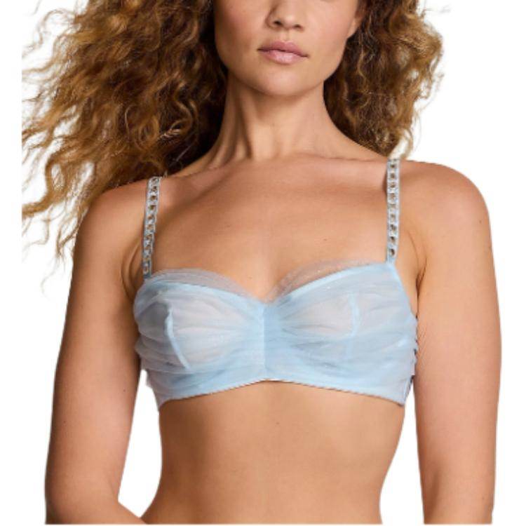 Victoria's secret veep 24 show collection dream angels metal embellished straps lightweight mesh fantasy bra women's clear blue - Boxette Shop