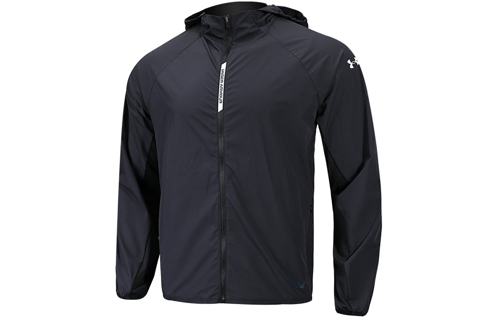 Under armour solid logo stretch sports woven jacket осенняя мужская куртка черного цвета