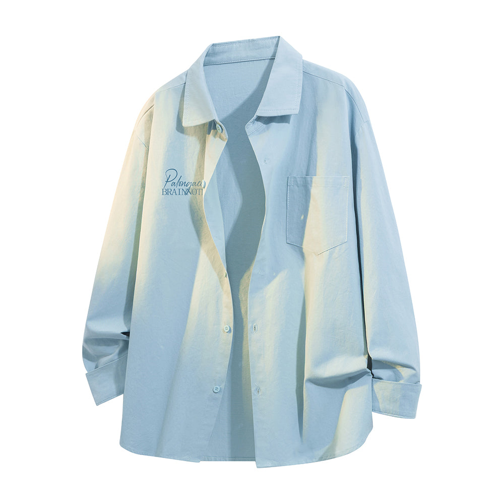 Pal ongaco pal ongaco Amerika retro yuqori ko'cha oddiy harflar logotipi bosma bir rangli trend bo'sh universal dangasa tuyg'u qulay paxta uzun yengli ko'ylak erkaklar va ayollar modellari bilan