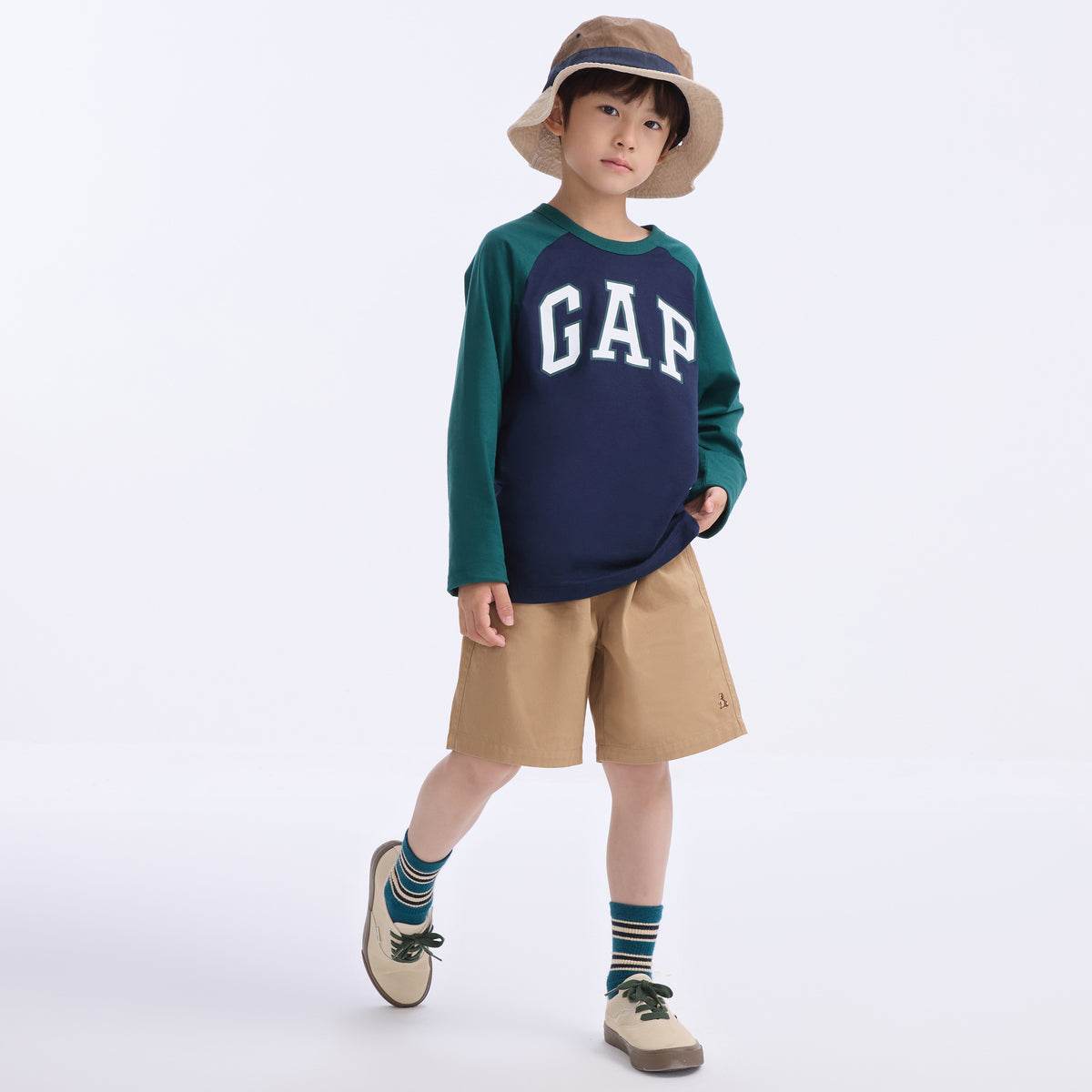 Gap футболка хлопок мода colour block длинный рукав детский стиль - Boxette Shop