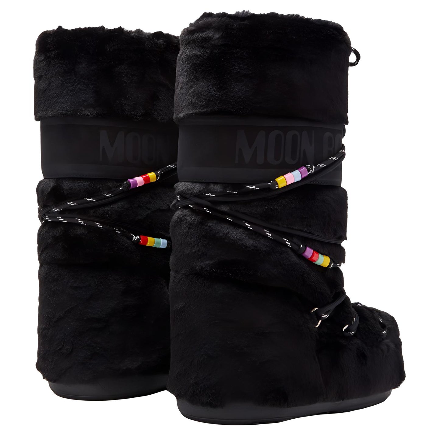 Moon boot icon round toe colourful lace up mid calf snow boots unisex black