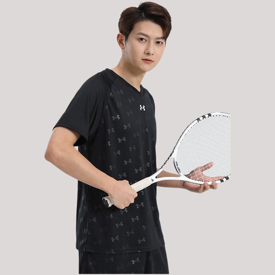 Under armour спорт бег свободные печатных v-образным вырезом сухой дышащий quick dry короткий рукав футболка мужская и женская nude blue