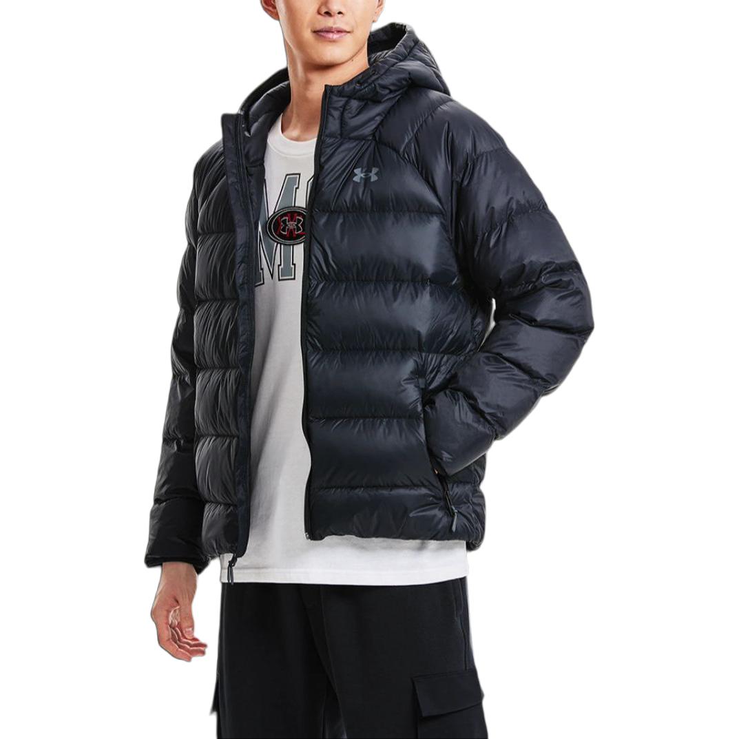 Under armour storm andromeda сплошной цвет athleisure капюшон теплый пуховик куртка мужская черный