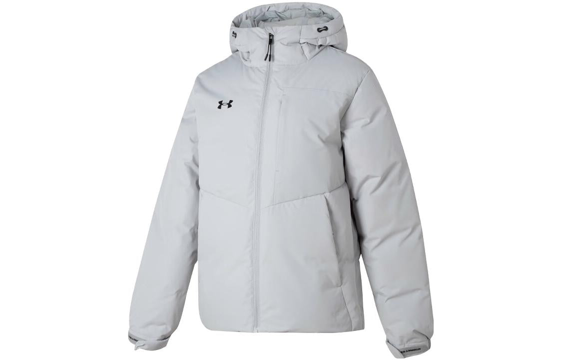 Under armour сплошной цвет случайные капюшоном с длинным рукавом куртка пуховик мужские и женские модели светло-серый