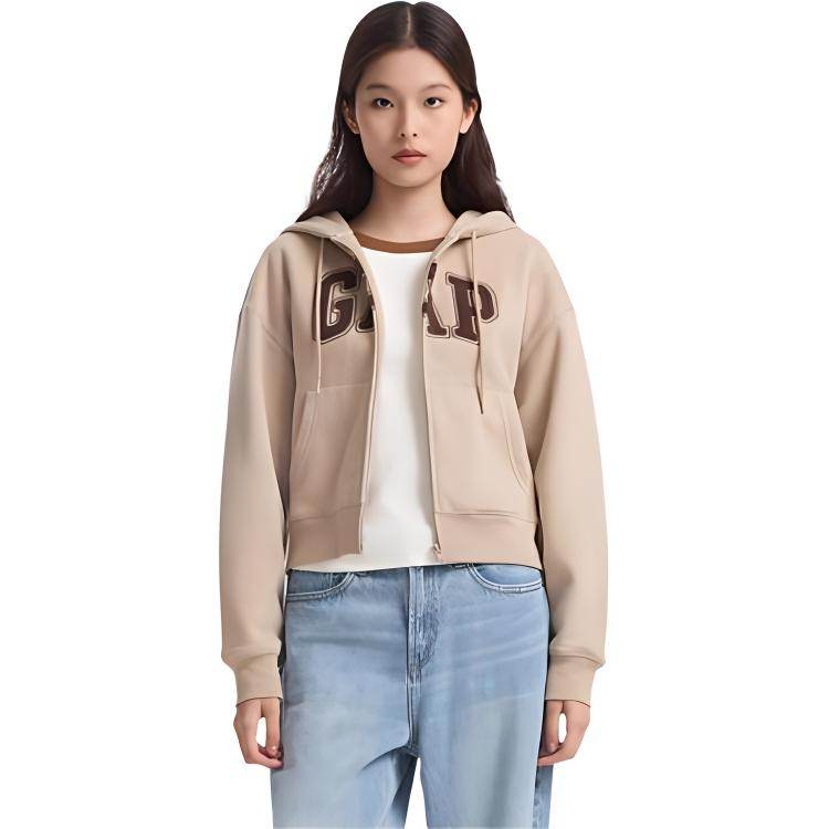 Gap casual zip simple solid colour drop shoulder padded hooded long sleeve sweatshirt women's - Boxette Shop