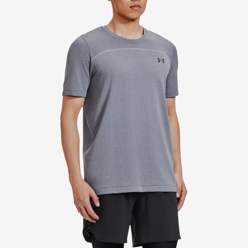 Under armour ua rush vanish elite american vintage back letter print sports crew neck short sleeve t-shirt men's rhino grey