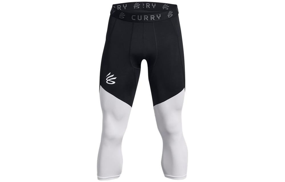 Under armour карри леггинсы карри логотип узорчатый цвет блокировки плотно семь тренировки внутри спортивный костюм брюки мужские черный