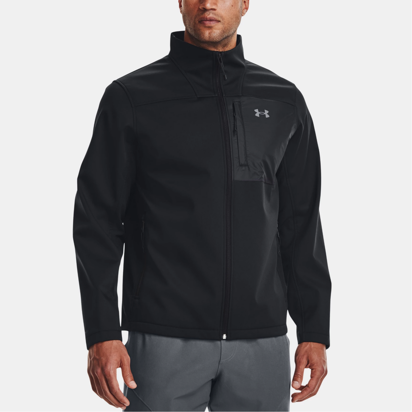Under armour пэчворк молния стоячий воротник тренировочный спорт многокарманный куртка мужская черный