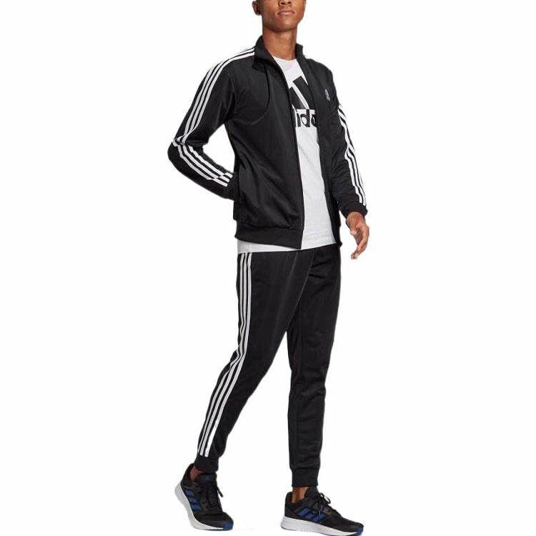Adidas sportswear essentials 3-stripes logo jacket coat trousers casual sports suit men's international black - Boxette Shop