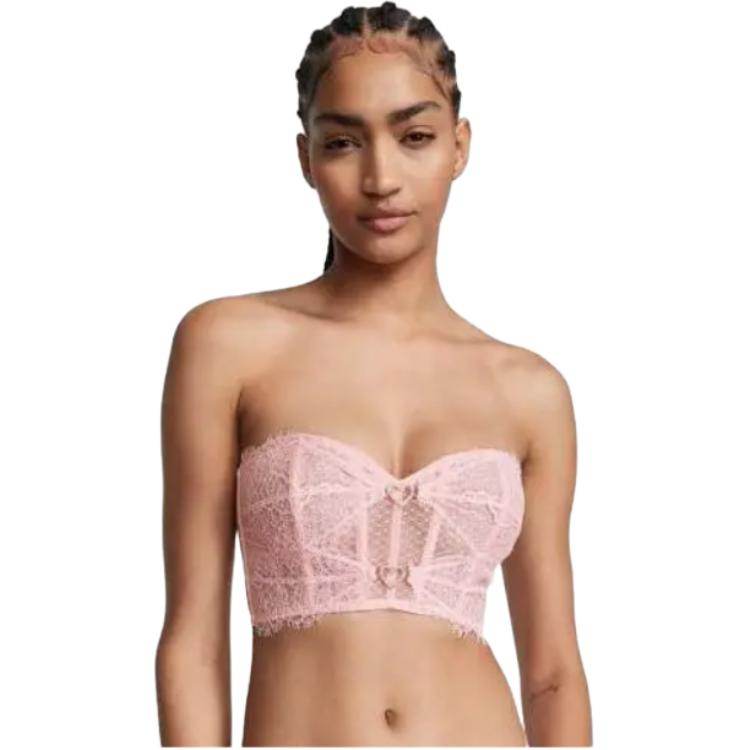 Victoria's secret victoria's secret pure colour removable straps lace mesh shapewear fishbone bra women's pink - Boxette Shop