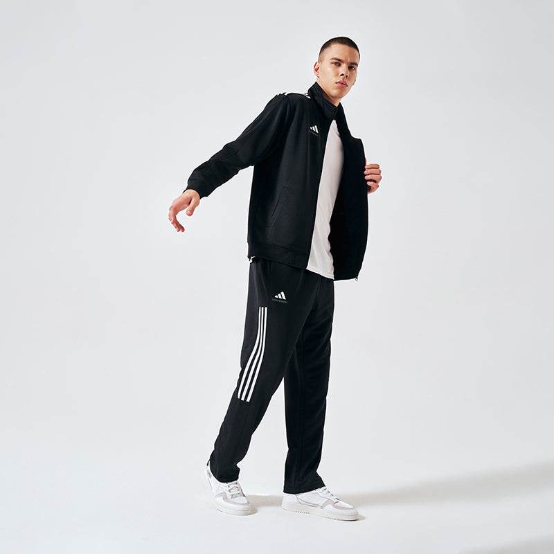 Adidas полосатый логотип логотип стоячий воротник с длинным рукавом куртка пальто средняя талия эластичные брюки повседневная толстовка унисекс черный - Boxette Shop