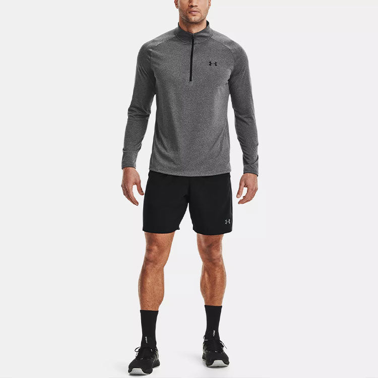 Under armour tech logo half zip athletic long sleeve t-shirt men's grey