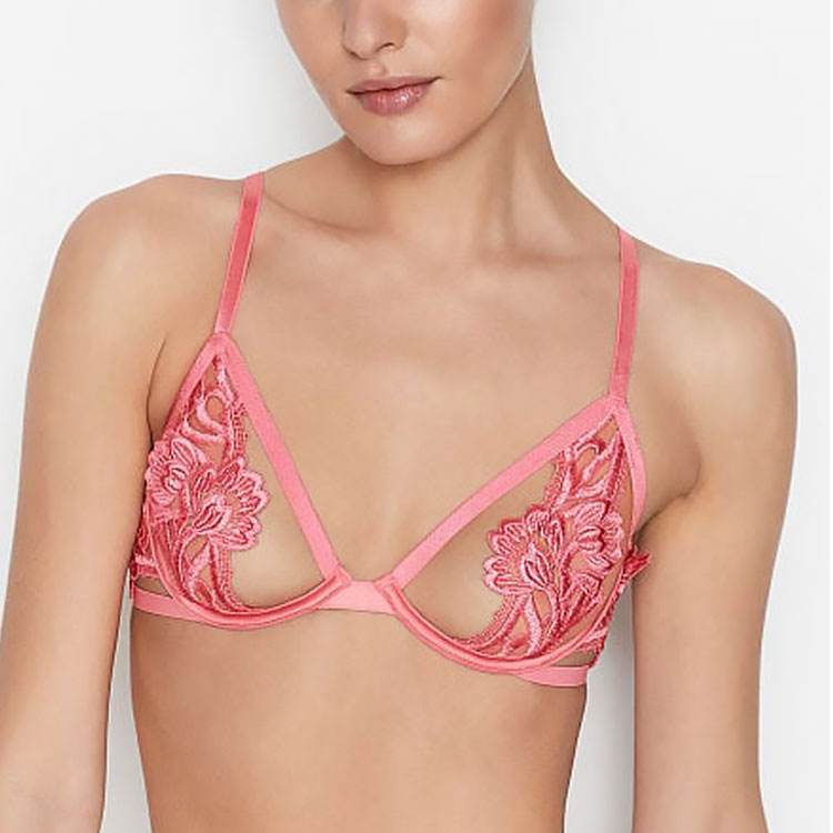 Victoria's secret victoria's secret floral embroidery cutout unpadded bra women's coral pink - Boxette Shop