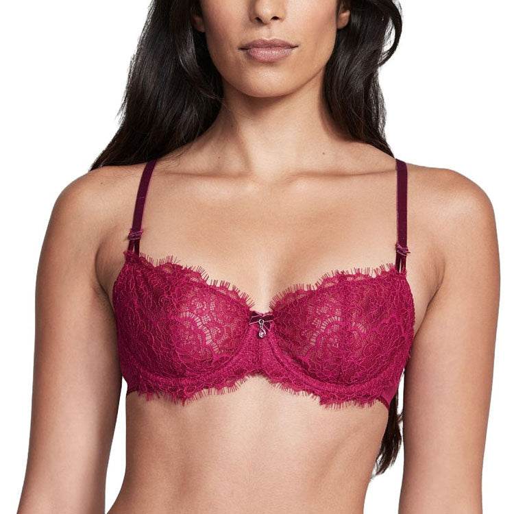 Victoria's secret solid colour unpadded lace velvet bra fuchsia - Boxette Shop