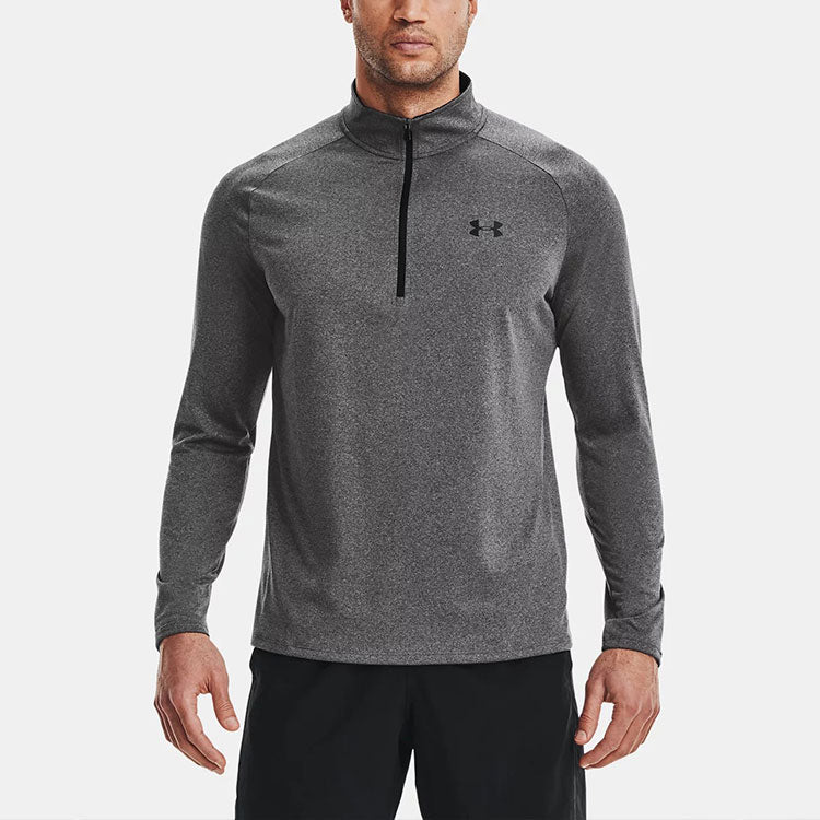 Under armour tech logo half zip athletic long sleeve t-shirt men's grey