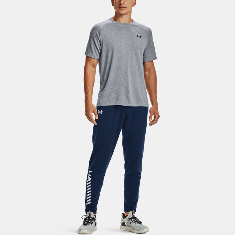 Under armour tech 2.0 solid logo training sports crew neck loose plunger sleeve short sleeve t-shirt men's light grey