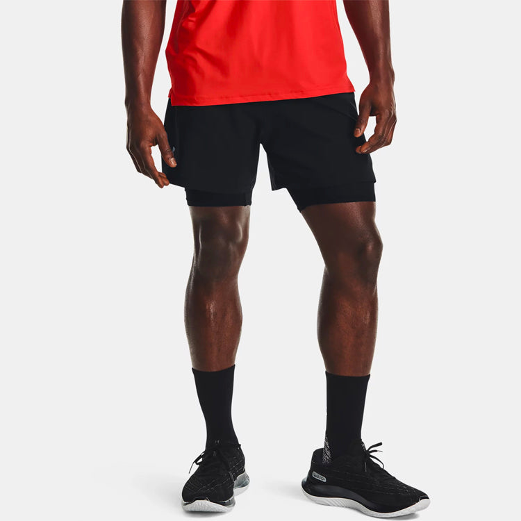 Under armour 2-в-1 тренировочные атлетические шорты для бега мужские черные
