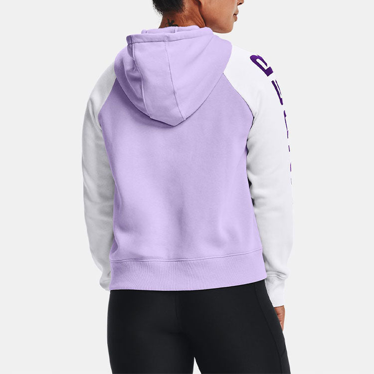 Under armour andromeda logo pattern colour block loose fleece hooded sweatshirt women's purple