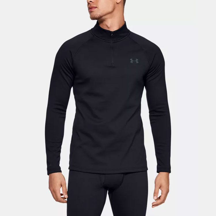 Under armour coldgear® base 4.0 1/4 casual stand collar zip athletic long sleeve t-shirt men's black