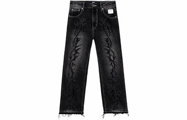 Revenge thorn embroidered mid rise jeans unisex - Boxette Shop